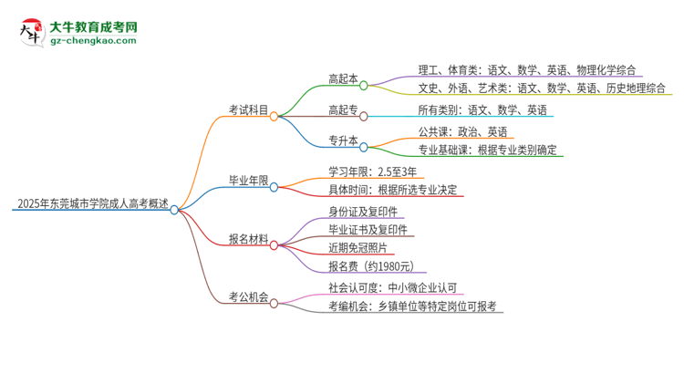 2025年東莞城市學(xué)院成人高考入學(xué)考試考幾科？思維導(dǎo)圖
