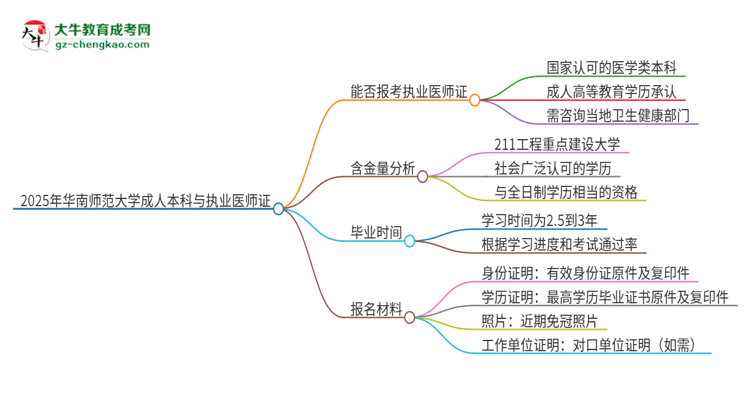 2025年華南師范大學(xué)成人本科可否報考執(zhí)業(yè)醫(yī)師資格證？思維導(dǎo)圖