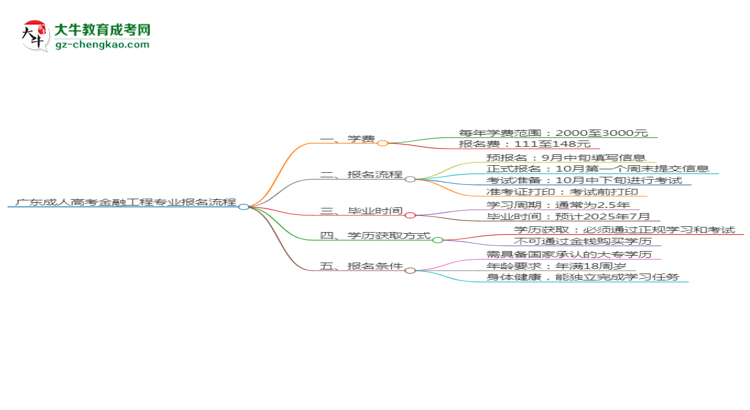 廣東成人高考金融工程專業(yè)2025年報(bào)名流程思維導(dǎo)圖