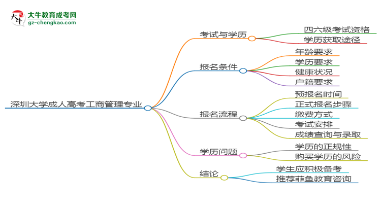 深圳大學2025年成考工商管理專業(yè)生可不可以考四六級？思維導圖