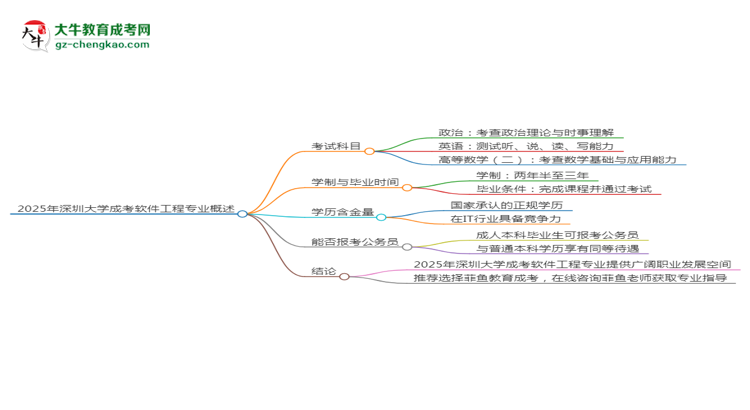 2025年深圳大學(xué)成考軟件工程專業(yè)入學(xué)考試科目有哪些？思維導(dǎo)圖