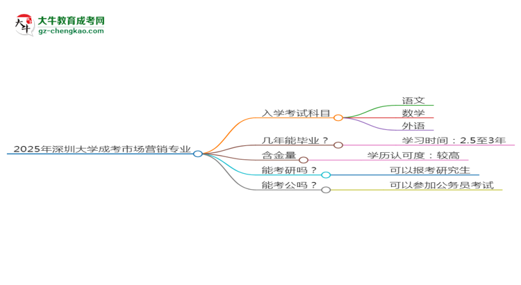 2025年深圳大學(xué)成考市場(chǎng)營(yíng)銷專業(yè)入學(xué)考試科目有哪些？思維導(dǎo)圖
