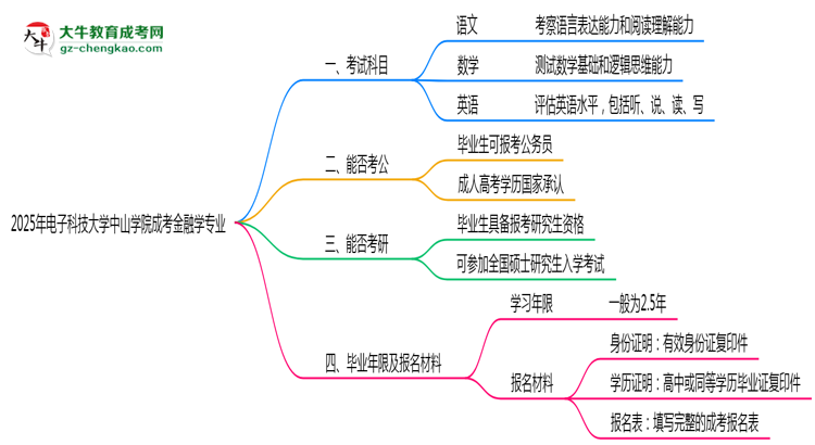 2025年電子科技大學(xué)中山學(xué)院成考金融學(xué)專業(yè)入學(xué)考試科目有哪些?思維導(dǎo)圖