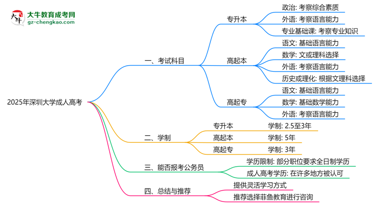 2025年深圳大學(xué)成人高考入學(xué)考試科目有哪些?思維導(dǎo)圖