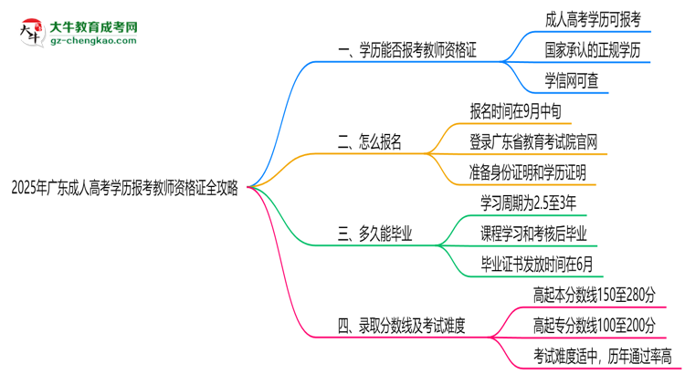 2025年廣東成人高考學(xué)歷報考教師資格證全攻略思維導(dǎo)圖