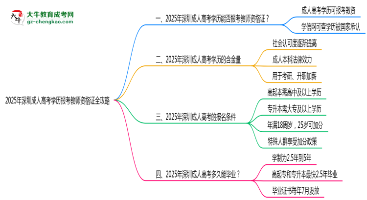 2025年深圳成人高考學(xué)歷報(bào)考教師資格證全攻略思維導(dǎo)圖