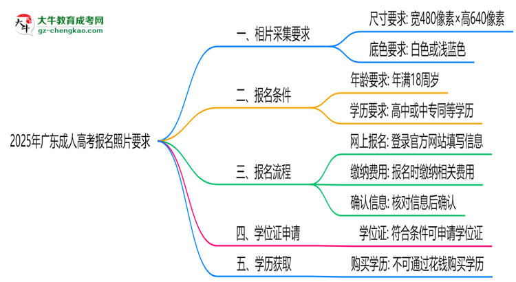 2025年廣東成人高考報名照片要求:尺寸+底色思維導(dǎo)圖