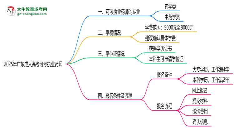 2025年廣東成人高考可考執(zhí)業(yè)藥師的專業(yè)目錄思維導圖