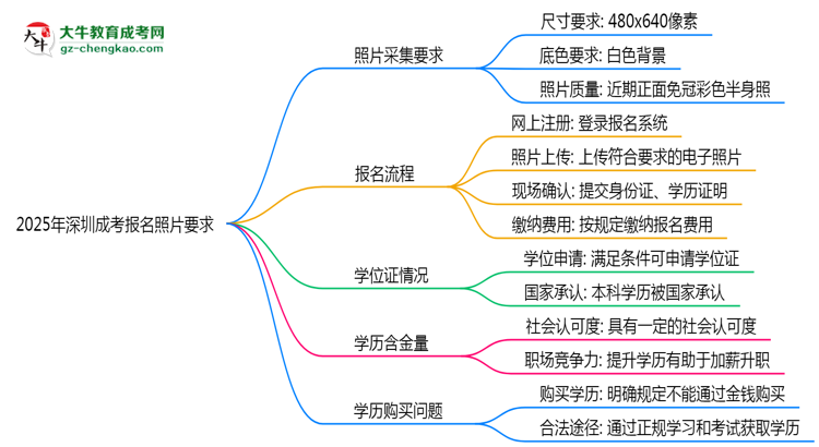 2025年深圳成考報(bào)名照片要求：尺寸+底色思維導(dǎo)圖