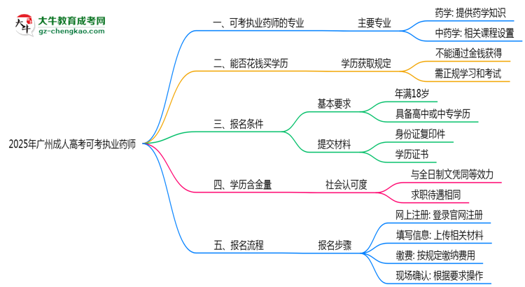 2025年廣州成人高考可考執(zhí)業(yè)藥師的專(zhuān)業(yè)目錄思維導(dǎo)圖
