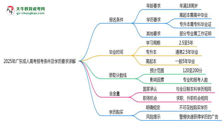 2025年廣東成人高考報(bào)考條件及學(xué)歷要求詳解思維導(dǎo)圖