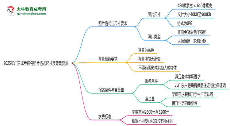 2025年廣東成考報(bào)名照片格式尺寸及背景要求思維導(dǎo)圖