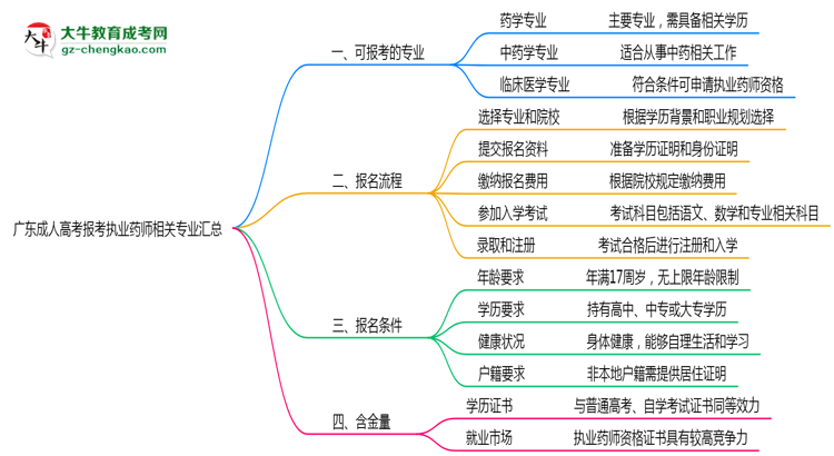 廣東成人高考報考執(zhí)業(yè)藥師相關(guān)專業(yè)匯總思維導(dǎo)圖