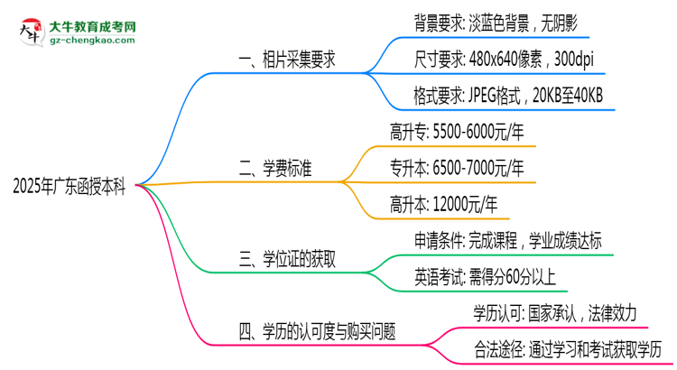 2025年廣東函授本科報名照片格式尺寸要求詳解思維導(dǎo)圖