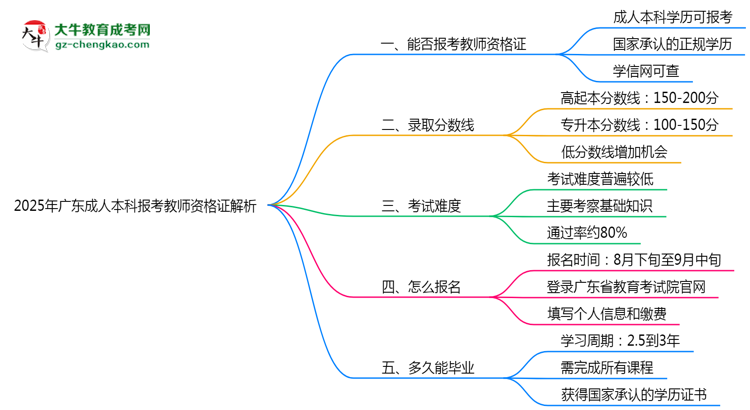 2025年廣東成人本科學(xué)歷能否報(bào)考教師資格證解析思維導(dǎo)圖