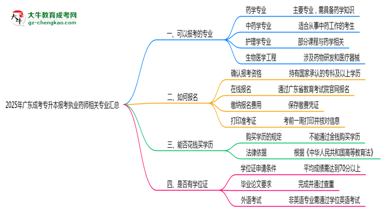 2025年廣東成考專(zhuān)升本報(bào)考執(zhí)業(yè)藥師相關(guān)專(zhuān)業(yè)匯總思維導(dǎo)圖