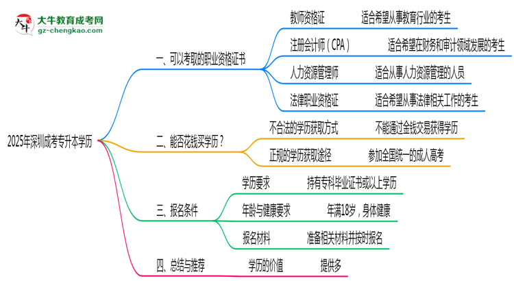 2025年深圳成考專升本學(xué)歷可考職業(yè)資格證書目錄思維導(dǎo)圖