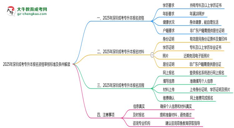 2025年深圳成考專升本報名資格審核標(biāo)準(zhǔn)及條件解讀思維導(dǎo)圖