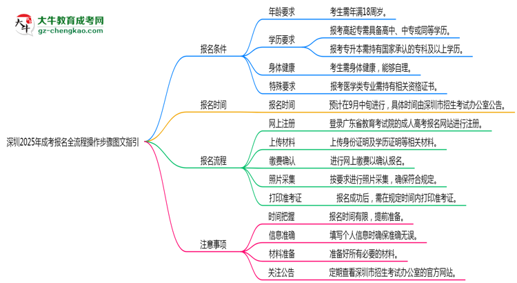 深圳2025年成考報(bào)名全流程操作步驟圖文指引思維導(dǎo)圖
