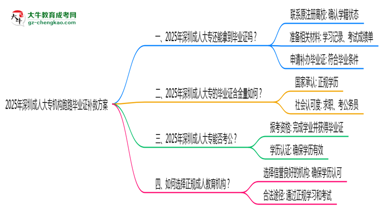 2025年深圳成人大專機構(gòu)跑路畢業(yè)證補救方案思維導(dǎo)圖