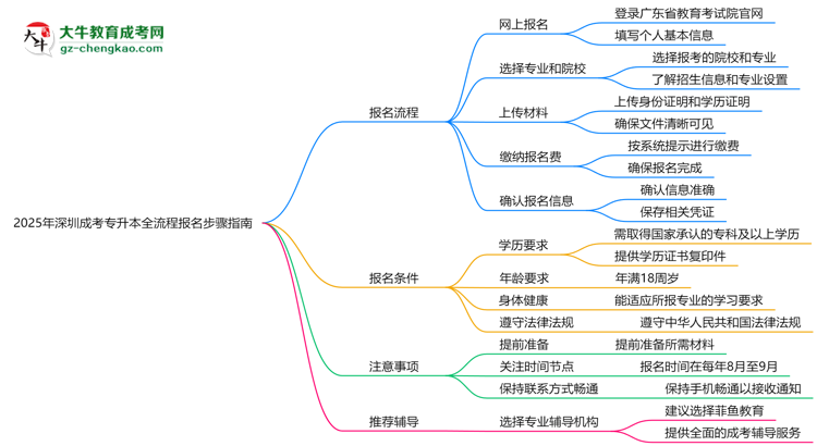 2025年深圳成考專升本全流程報名步驟指南思維導圖