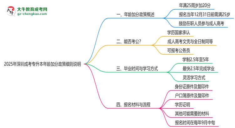 2025年深圳成考專升本年齡加分政策細(xì)則說明思維導(dǎo)圖