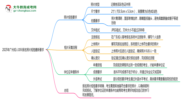 2025年廣州成人本科報名照片規(guī)格最新要求思維導圖