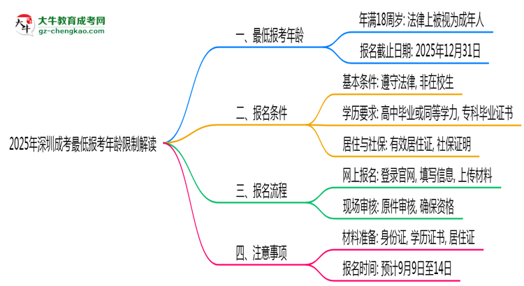 2025年深圳成考最低報(bào)考年齡限制解讀思維導(dǎo)圖