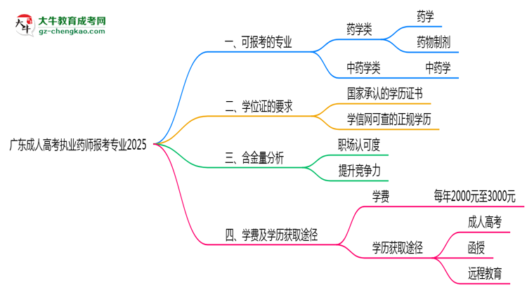 廣東成人高考執(zhí)業(yè)藥師報(bào)考專業(yè)2025思維導(dǎo)圖