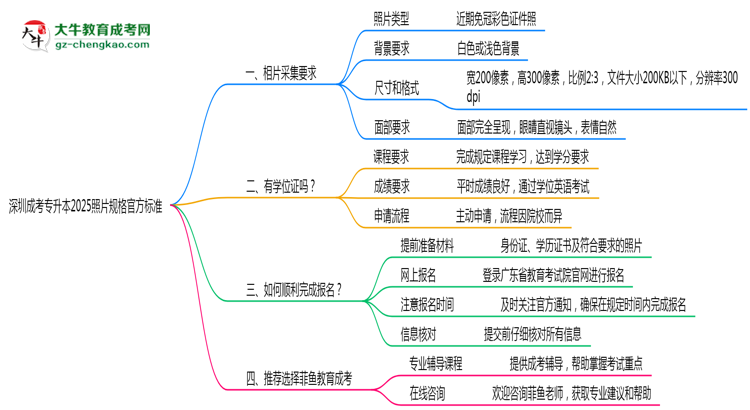 深圳成考專升本2025照片規(guī)格官方標準思維導(dǎo)圖