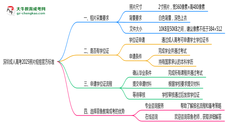深圳成人高考2025照片規(guī)格官方標(biāo)準(zhǔn)思維導(dǎo)圖