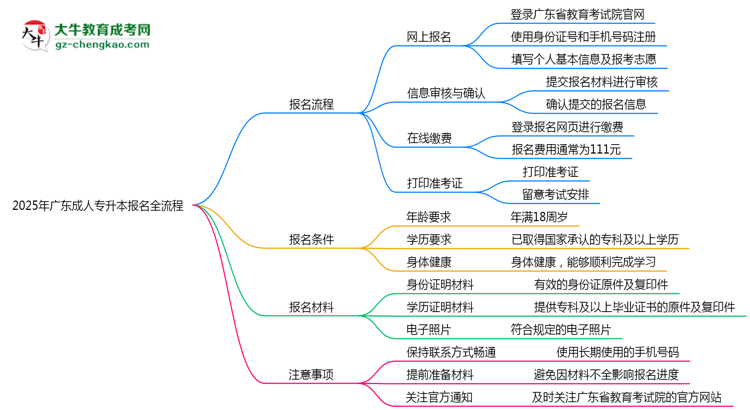 2025年廣東成人專升本報(bào)名全流程是怎樣的？思維導(dǎo)圖